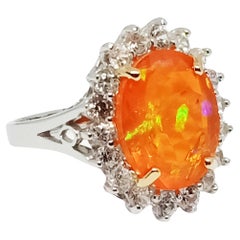 (Big Ring)Orange Opal(5.30cts) white gold plated Over sterling silver.