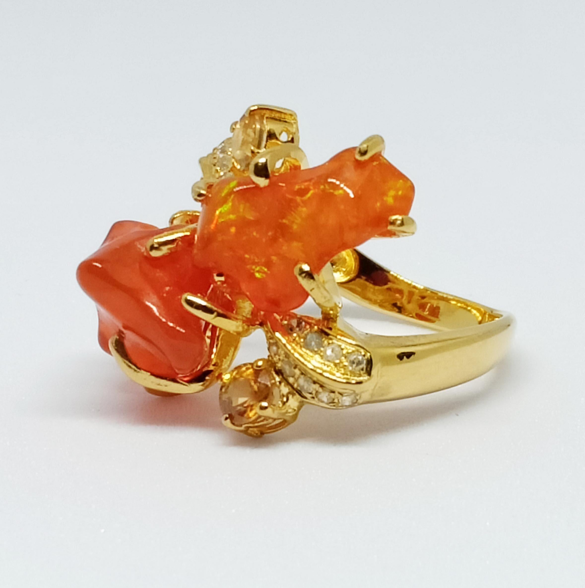 Baroque Orange Opal ring (Ethiopian) 18kgold plated over sterling silver