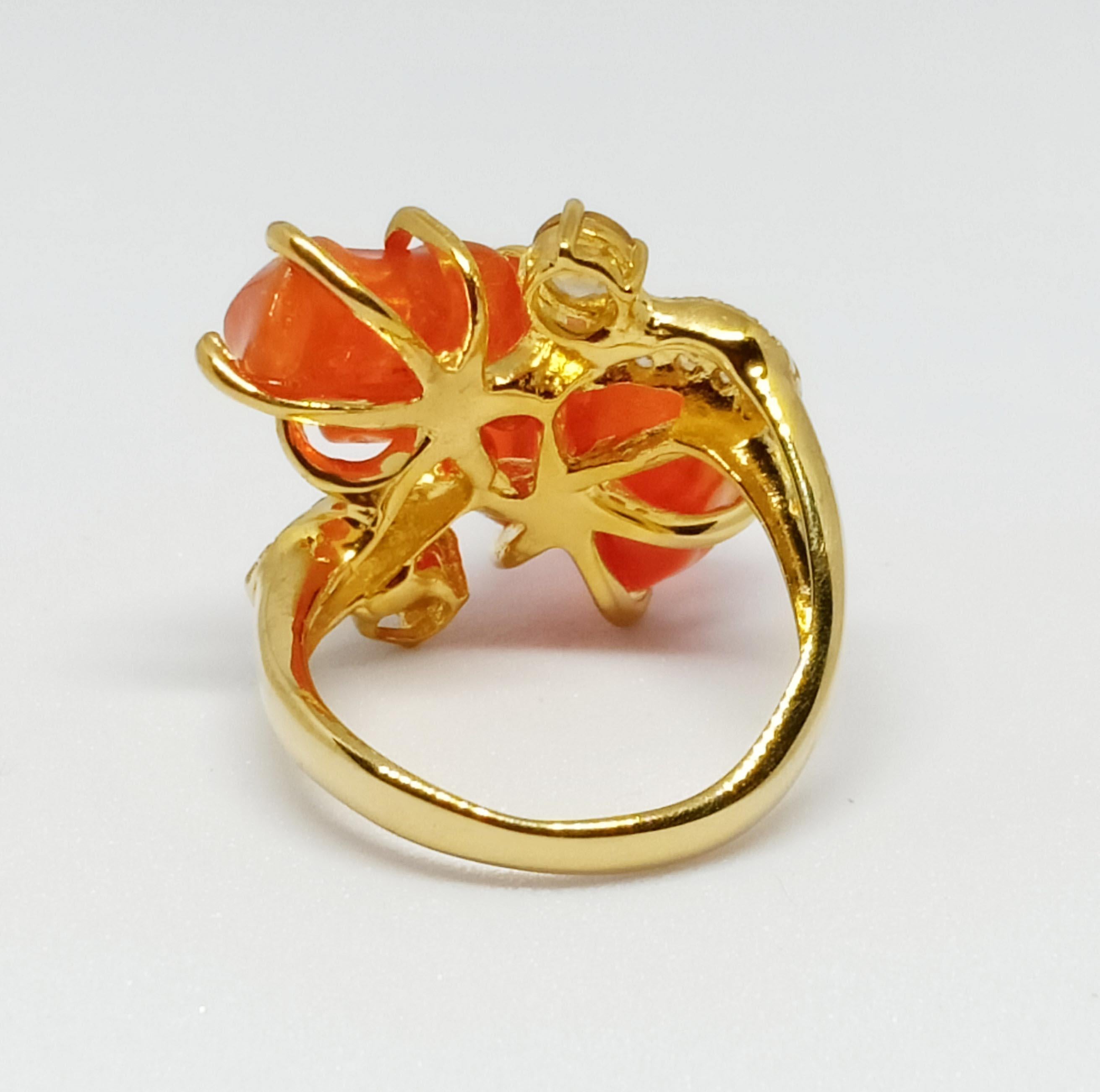 Uncut Orange Opal ring (Ethiopian) 18kgold plated over sterling silver