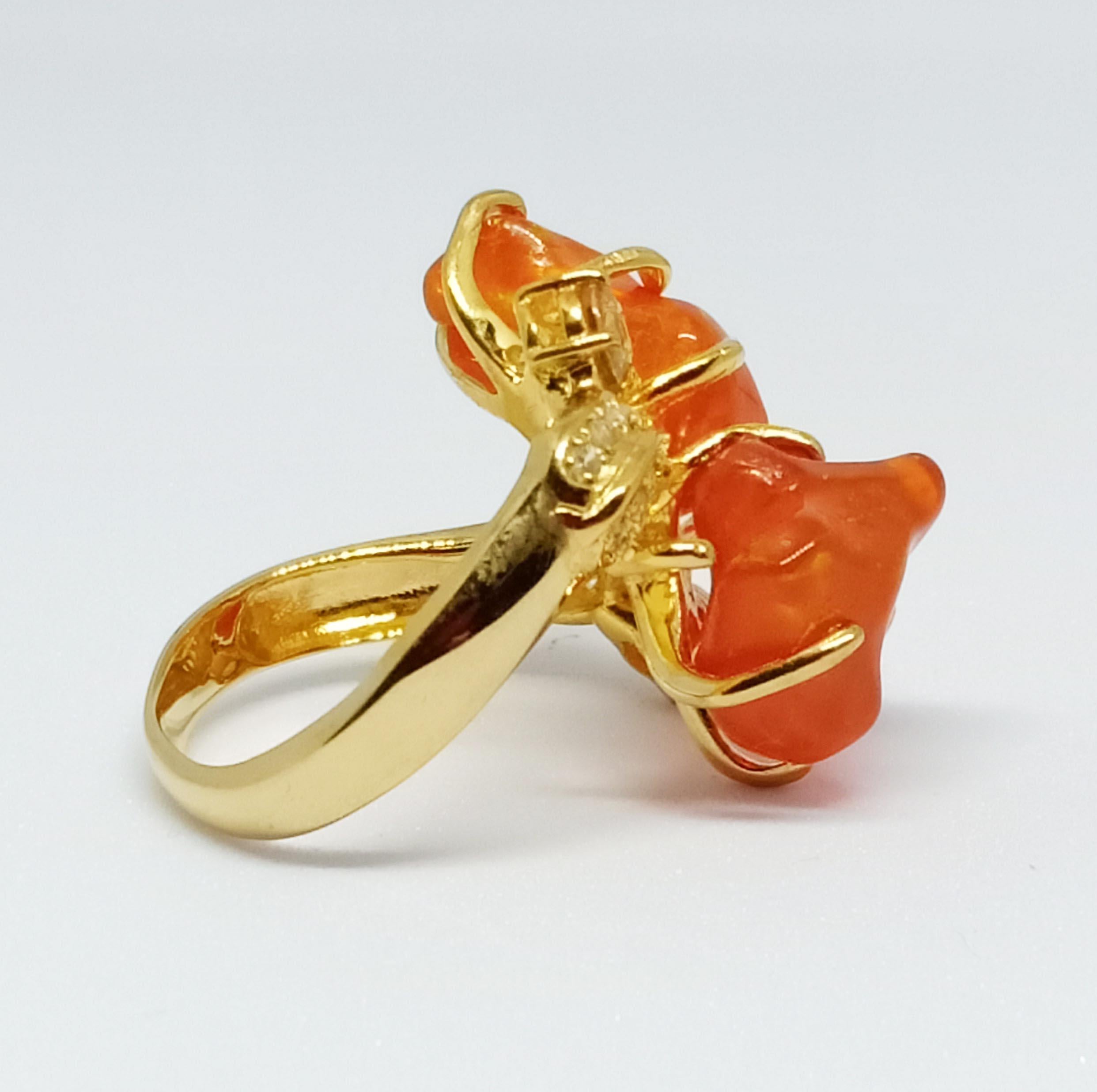 Orange Opal ring (Ethiopian) 18kgold plated over sterling silver In New Condition In Bangkok, TH