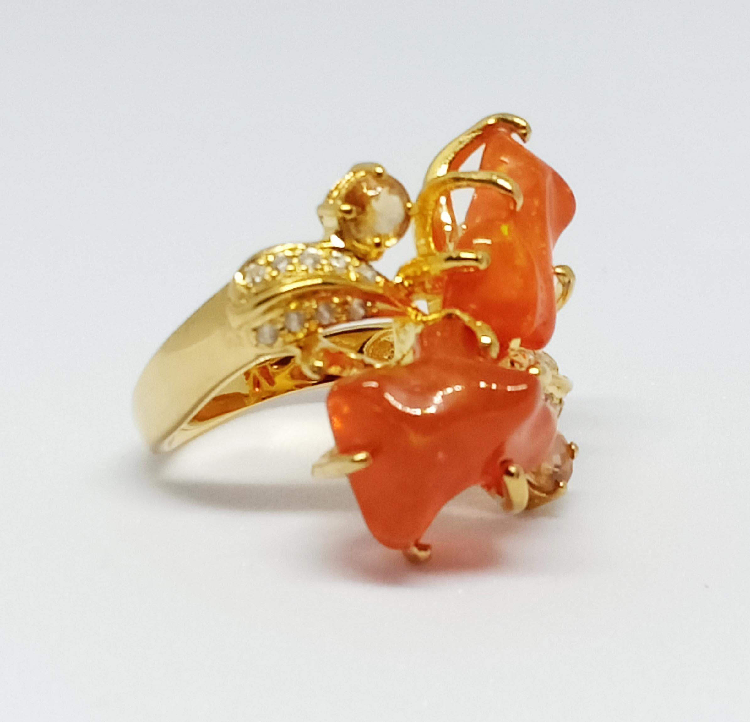 Women's Orange Opal ring (Ethiopian) 18kgold plated over sterling silver