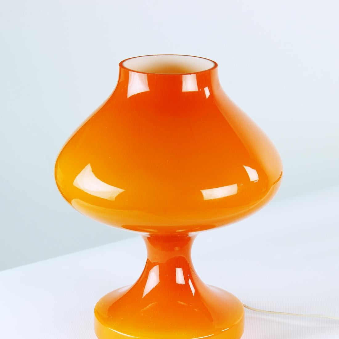 Mid-Century Modern Orange Opaline Glass Table Lamp By Stefan Tabery For Opp Jihlava, Czechoslovakia
