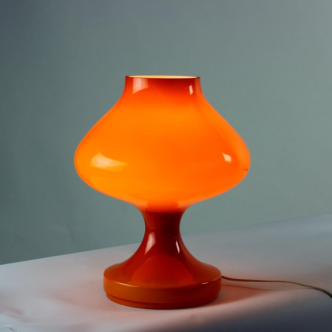 Mid-20th Century Orange Opaline Glass Table Lamp By Stefan Tabery For Opp Jihlava, Czechoslovakia