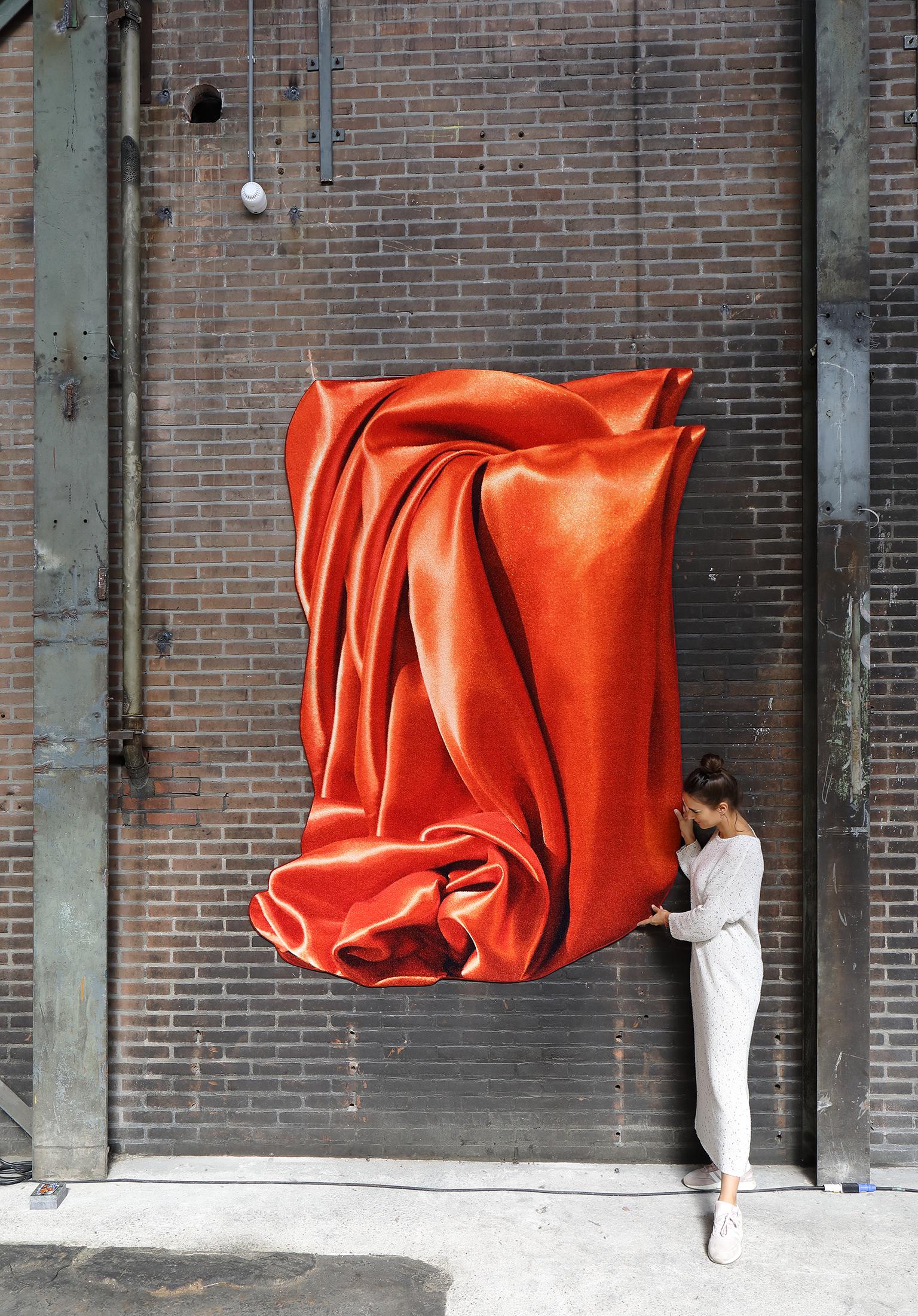 Dutch 'Orange Orange', Eye-Catching Modern Tufted Tapestry, Art Wallhanging & Rug