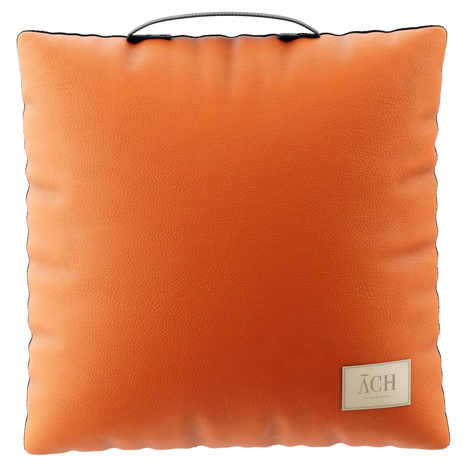 Orange Outdoor Throw Pillow, Modern Waterproof Square Cushion Decor Handle