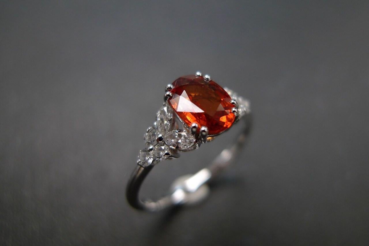 For Sale:  Orange Oval Sapphire Engagement Ring with marquise diamond accents 3