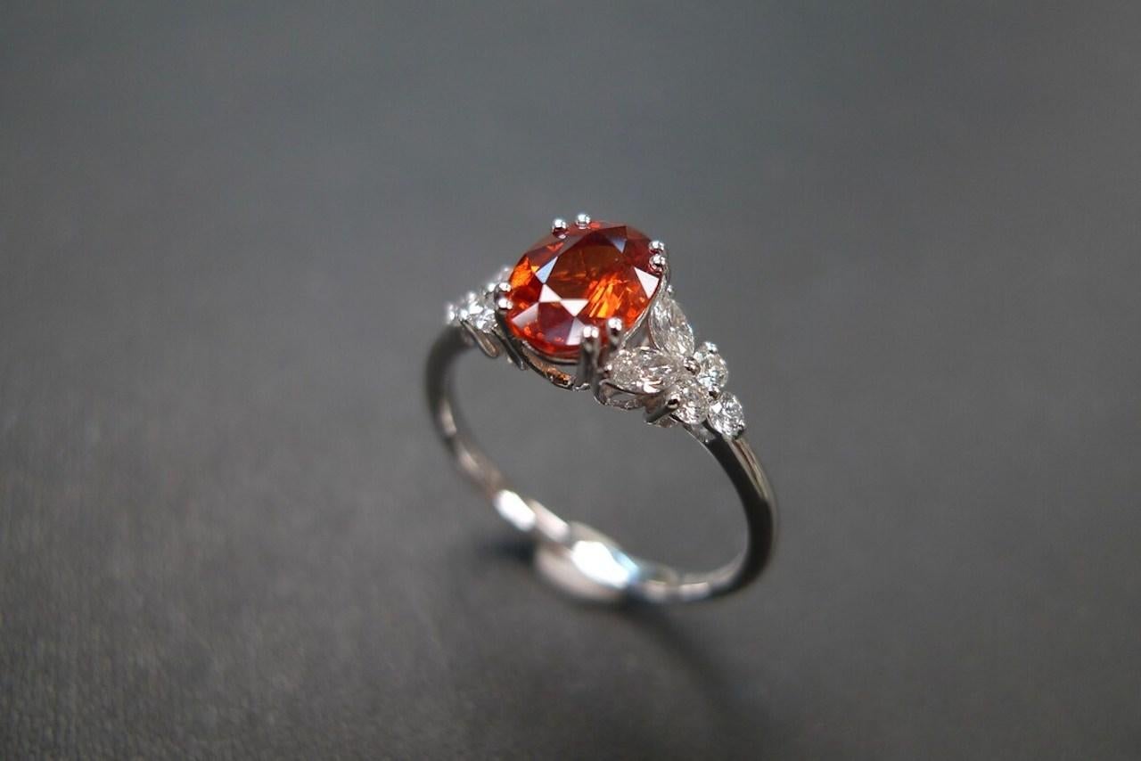 For Sale:  Orange Oval Sapphire Engagement Ring with marquise diamond accents 4