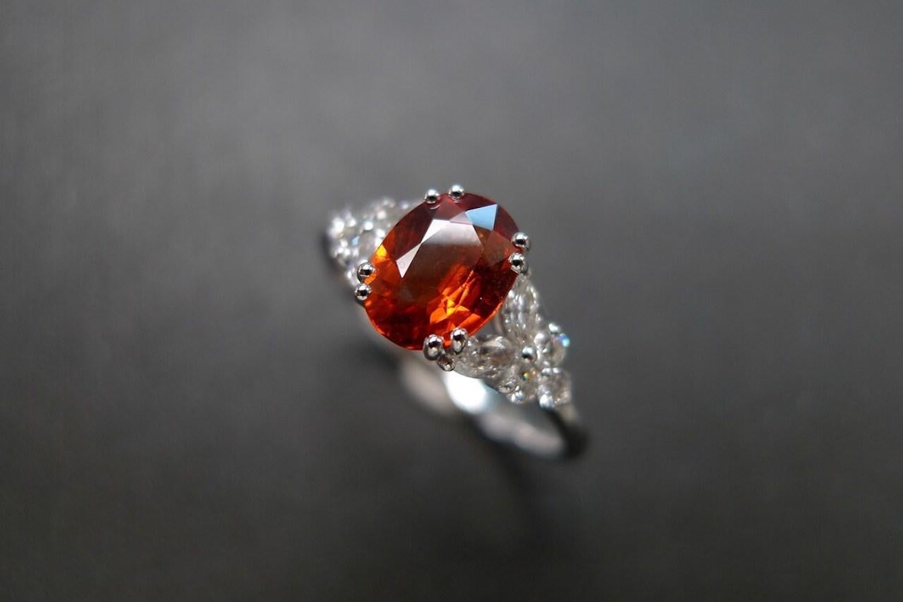 For Sale:  Orange Oval Sapphire Engagement Ring with marquise diamond accents 6