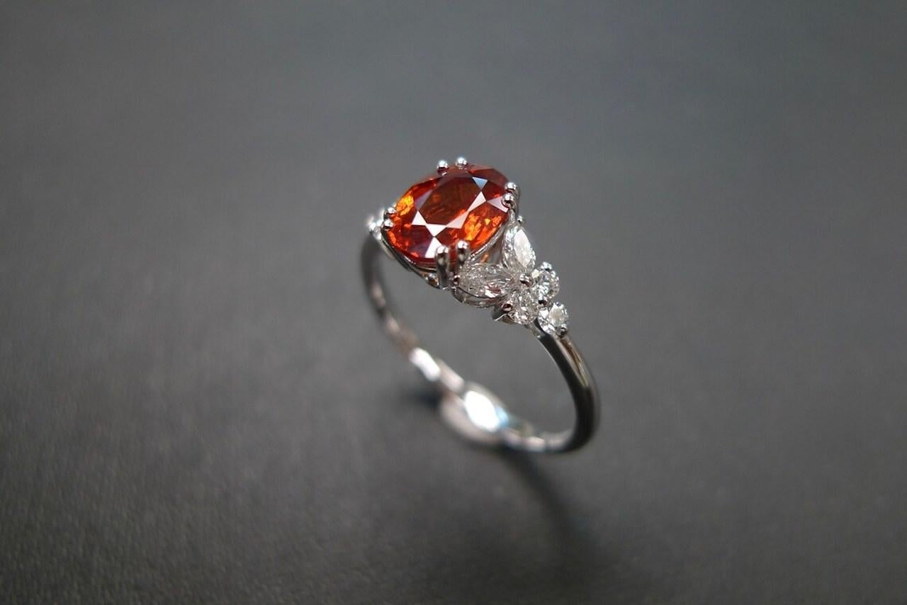 For Sale:  Orange Oval Sapphire Engagement Ring with marquise diamond accents 7
