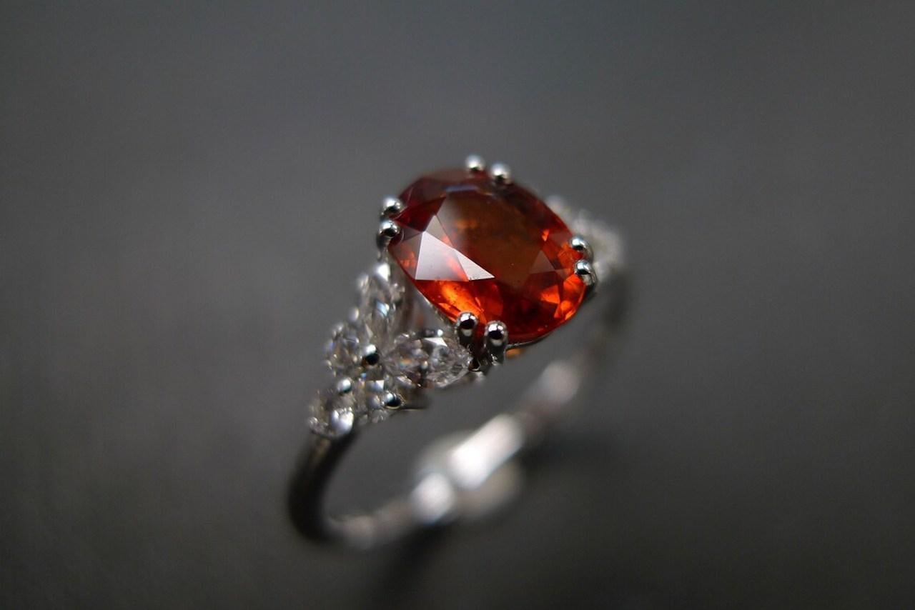 For Sale:  Orange Oval Sapphire Engagement Ring with marquise diamond accents 8