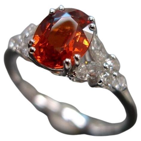 For Sale:  Orange Oval Sapphire Engagement Ring with marquise diamond accents