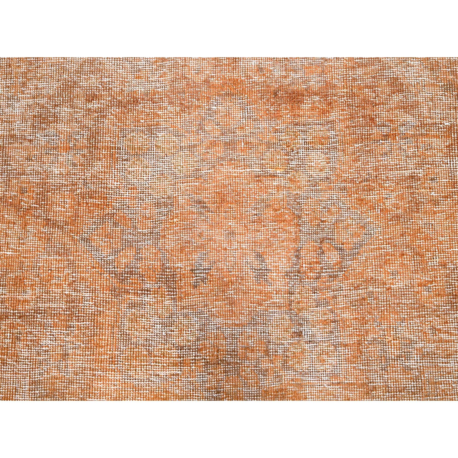 Orange Overdyed Old Persian Tabriz Distressed Evenly Worn Hand Knotted Wool Rug For Sale 4