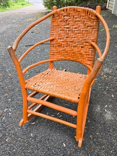 Orange Painted 1930s Signed Old Hickory Barrel Back Rocker