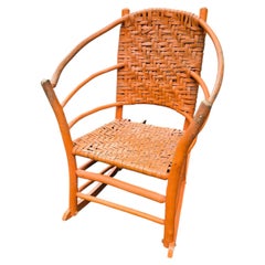 Orange Painted 1930s Signed Old Hickory Barrel Back Rocker