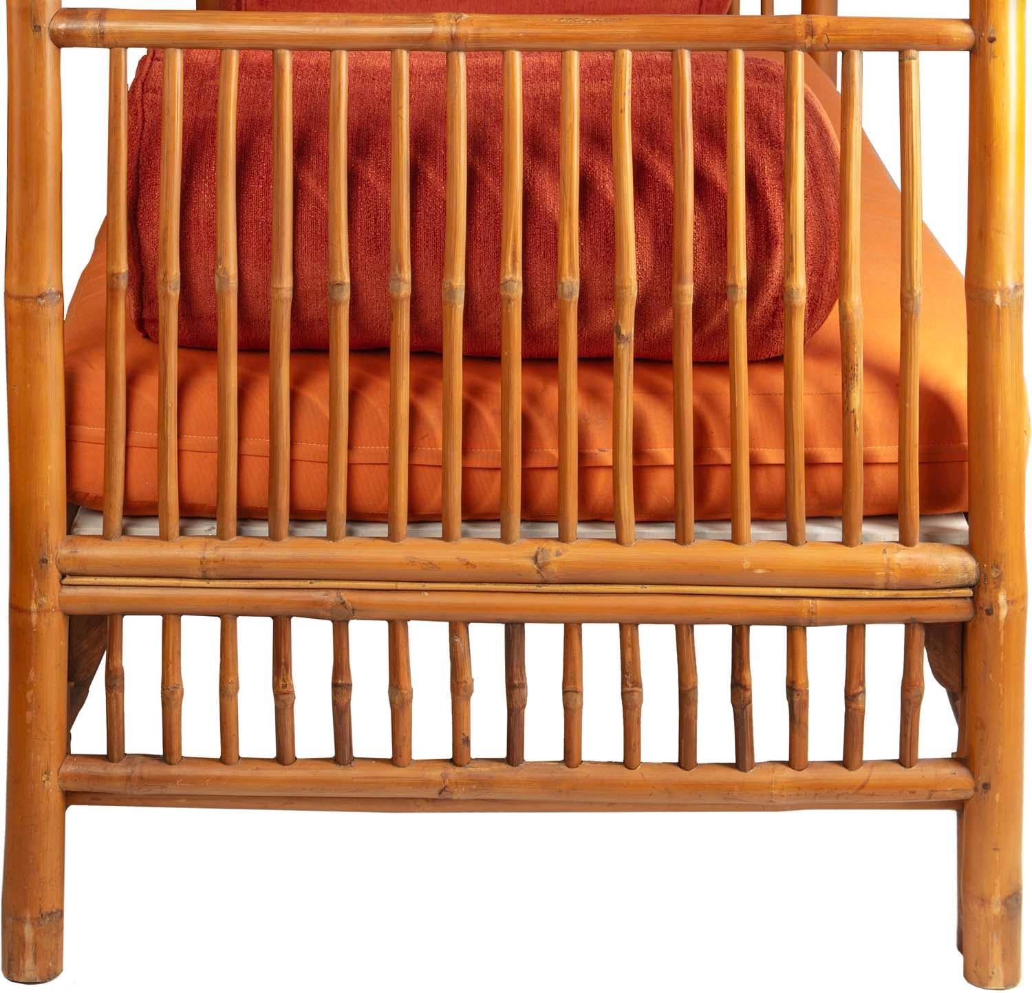 20ième siècle Orange Palm Beach Regency lit de jour à baldaquin en bambou en vente