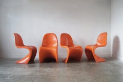 Orange Panton Chairs by Verner Panton for Herman Miller/ Fehlbaum Set of 4