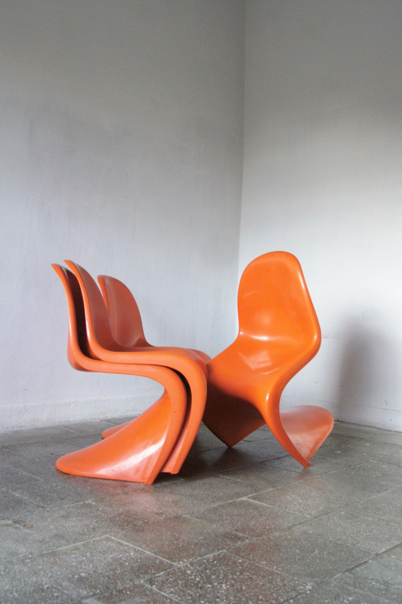 Europeo Sedie Panton arancioni di Verner Panton per Herman Miller/Fehlbaum, set di 4 sedie in vendita