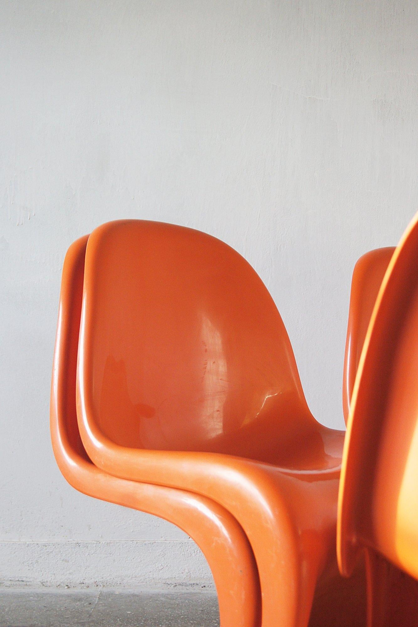 Stampato Sedie Panton arancioni di Verner Panton per Herman Miller/Fehlbaum, set di 4 sedie in vendita
