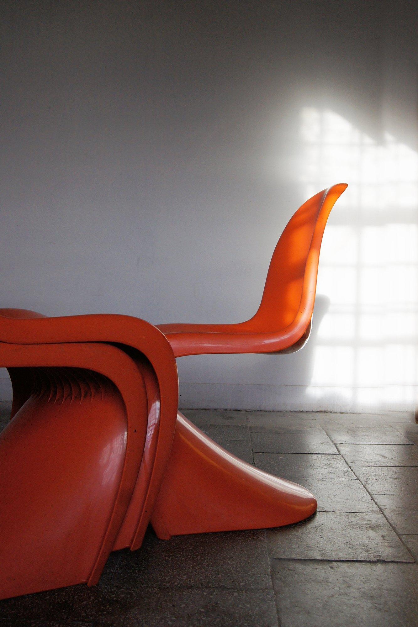 Sedie Panton arancioni di Verner Panton per Herman Miller/Fehlbaum, set di 4 sedie In condizioni buone in vendita a KUTNO, PL