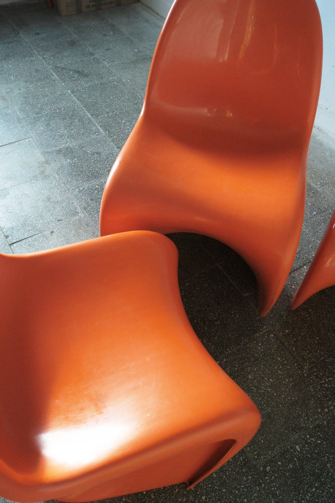 Plastica Sedie Panton arancioni di Verner Panton per Herman Miller/Fehlbaum, set di 4 sedie in vendita