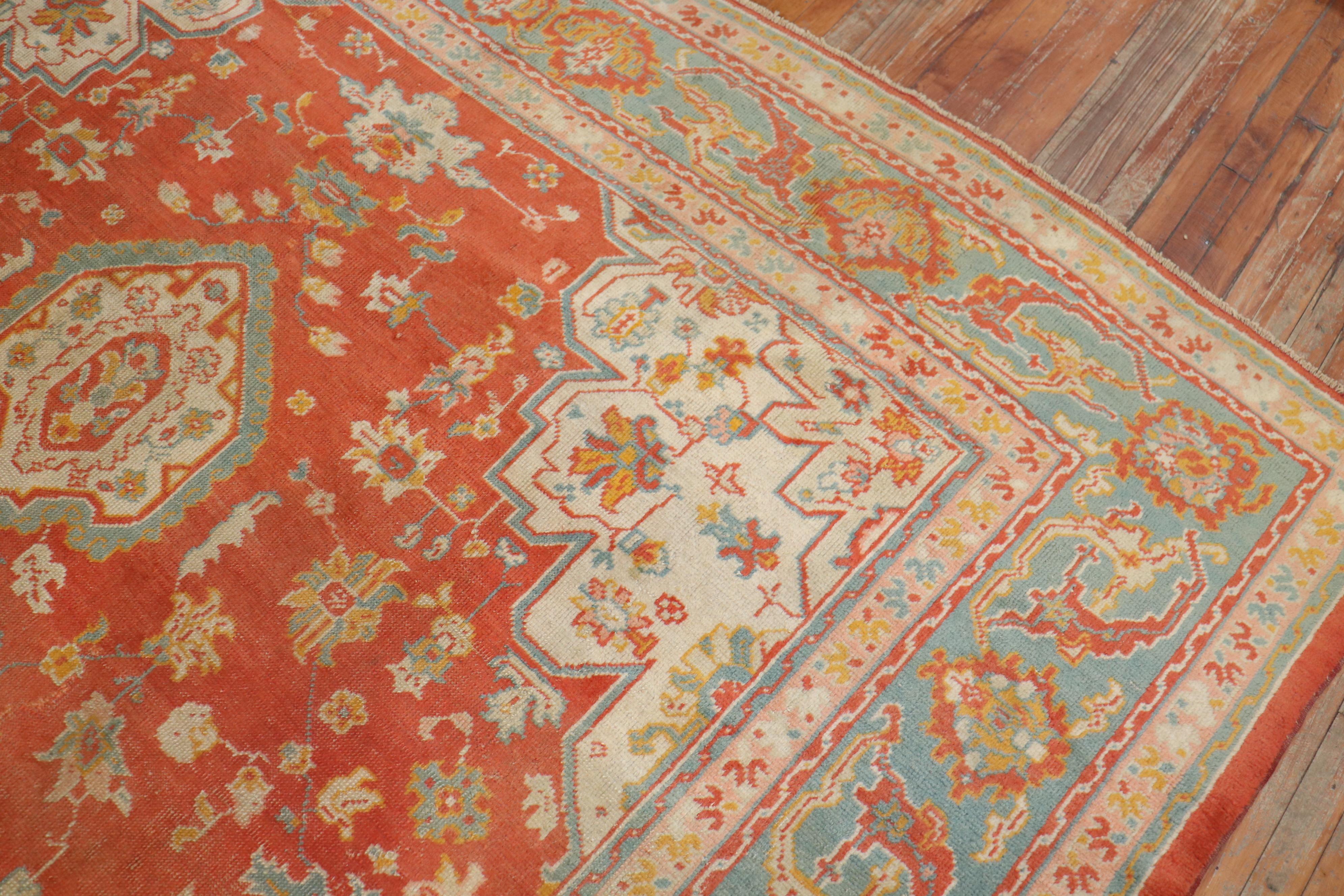 Adam Style Orange Peel Antique Turkish Oushak Carpet, 20th Century For Sale