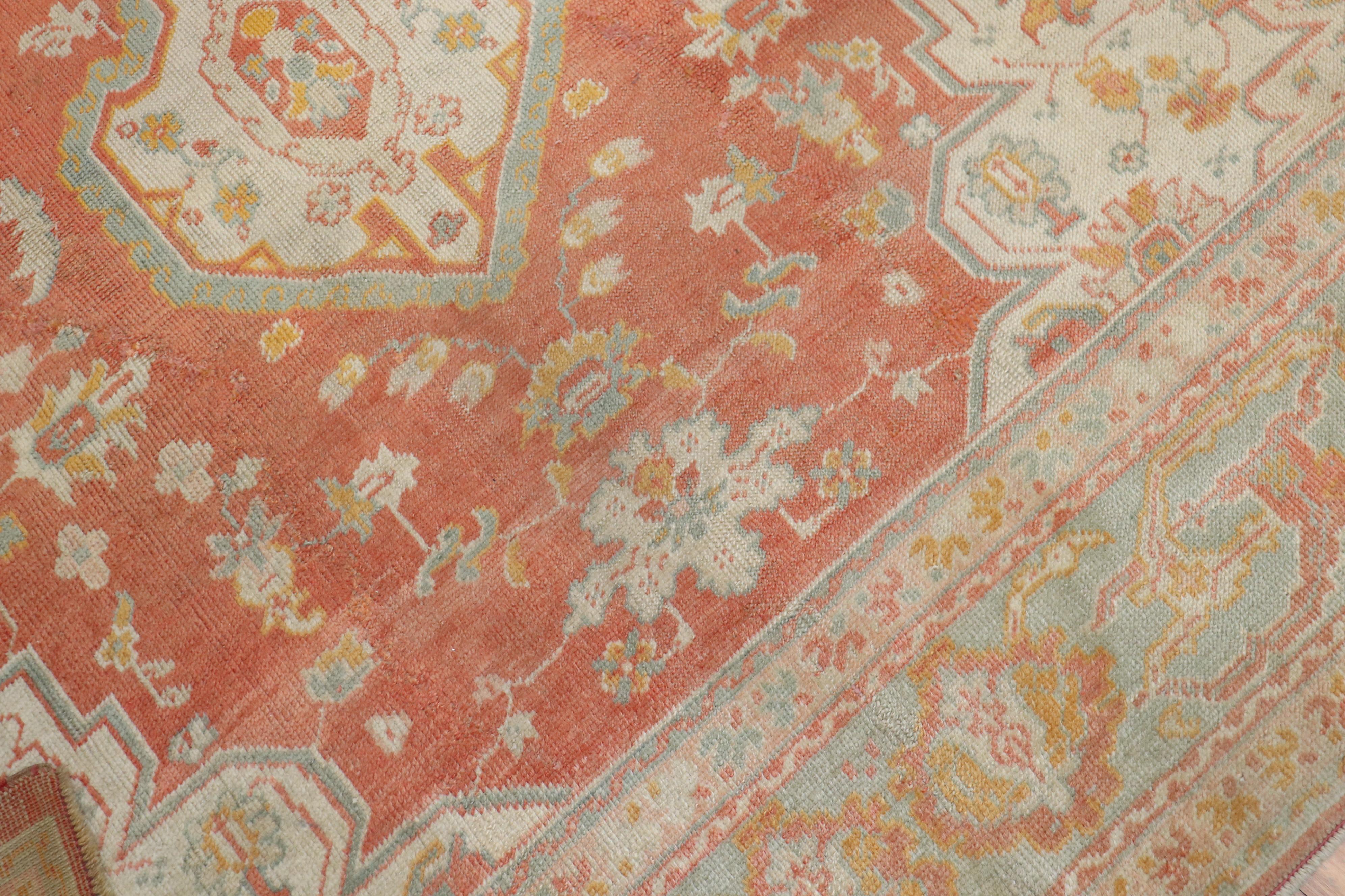 Wool Orange Peel Antique Turkish Oushak Carpet, 20th Century For Sale