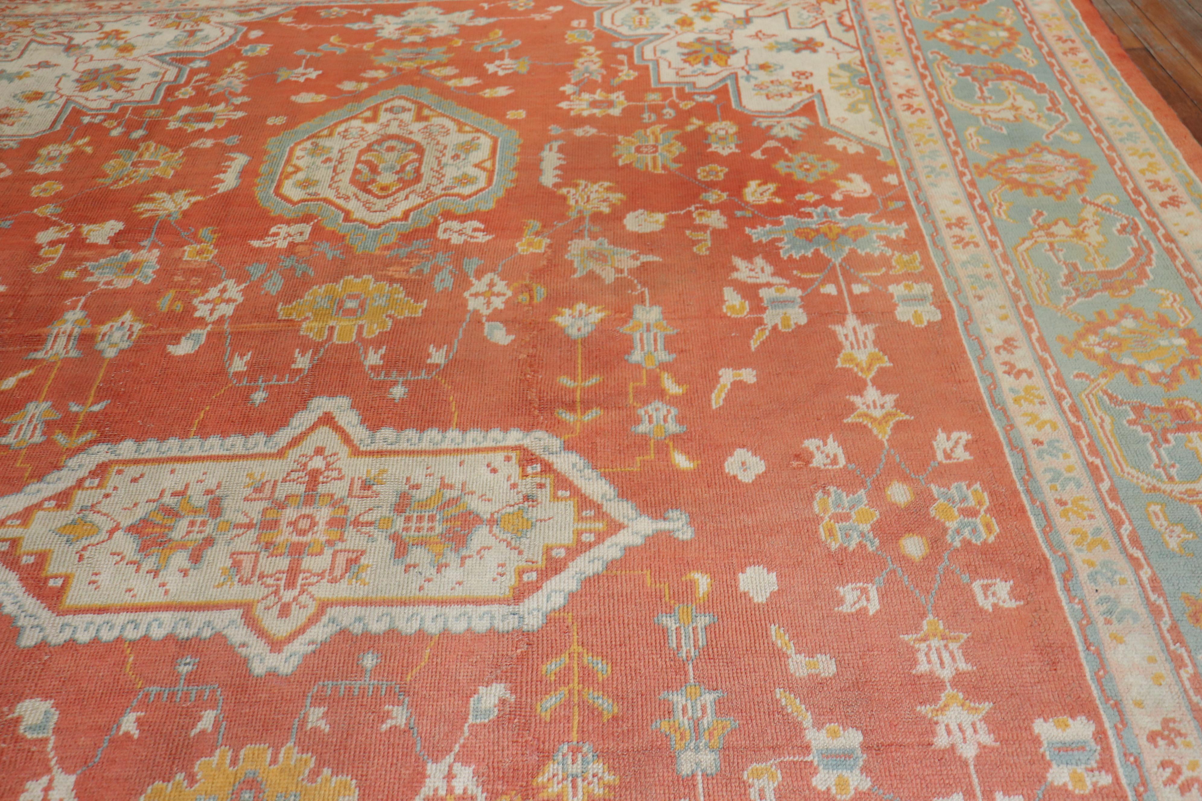 Orange Peel Antique Turkish Oushak Carpet, 20th Century For Sale 1