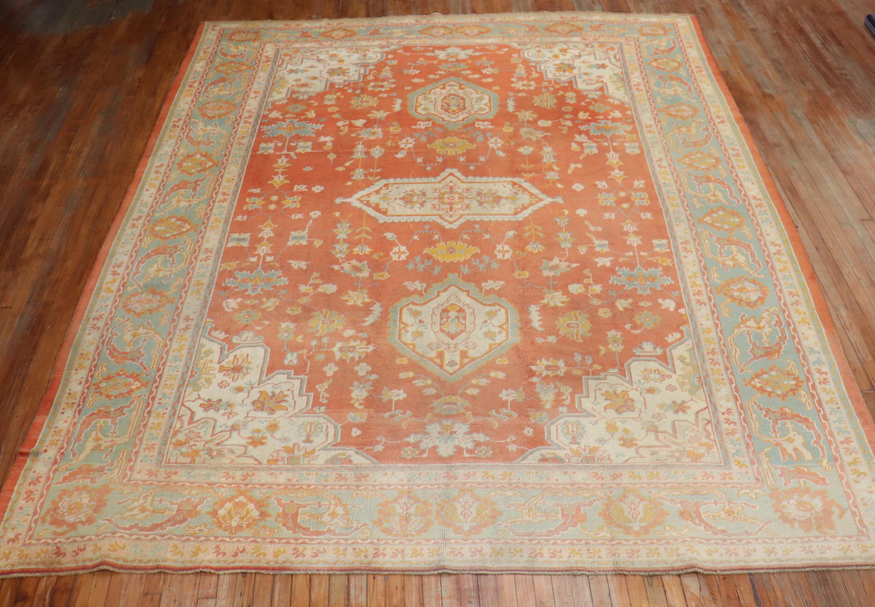 Orange Peel Antique Turkish Oushak Carpet, 20th Century For Sale 3