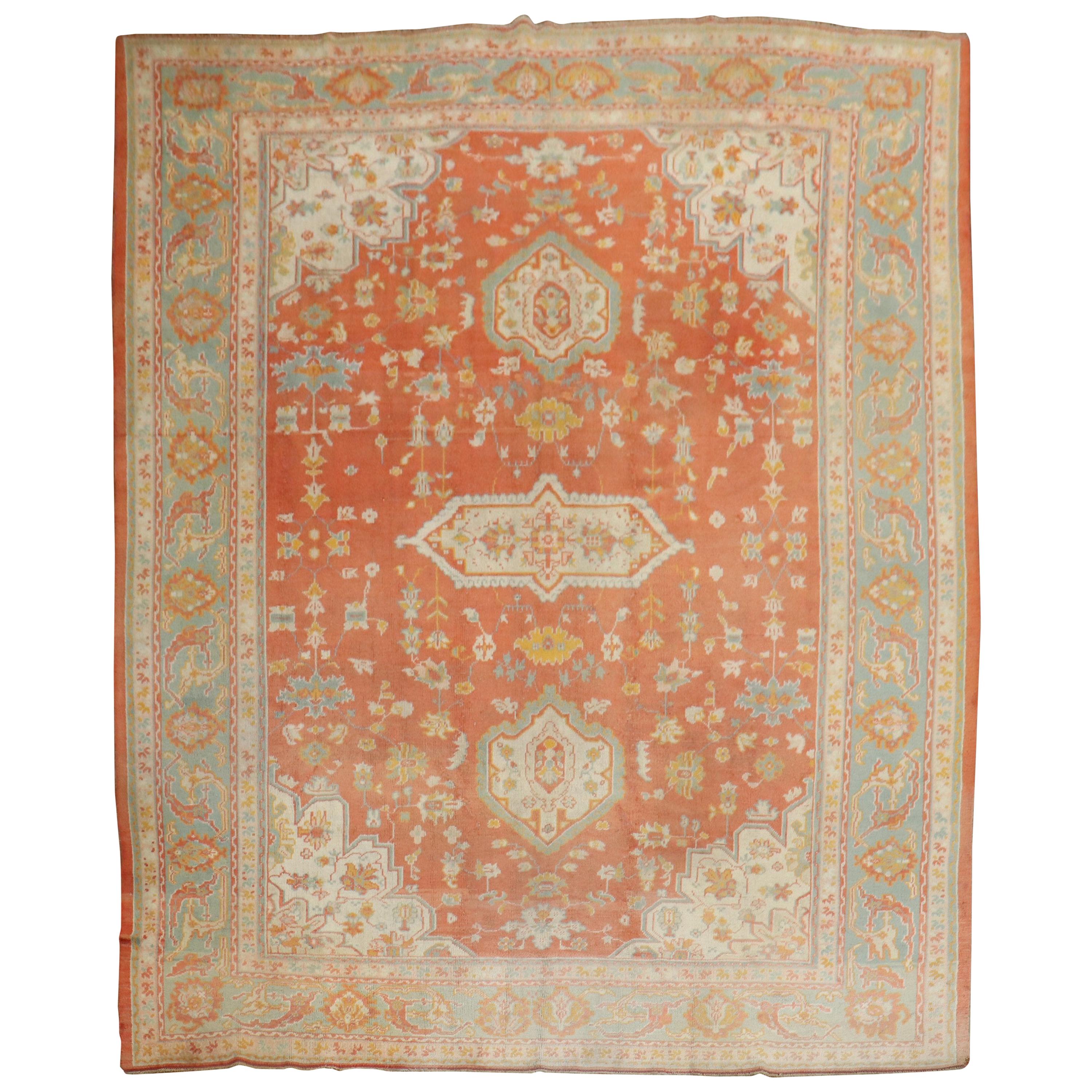Antiker türkischer Oushak-Teppich aus Zinn mit orangefarbener Perle, 20. Jahrhundert