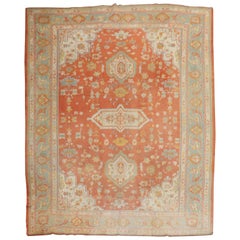 Tapis turc ancien d'Oushak en étain orange, 20ème siècle