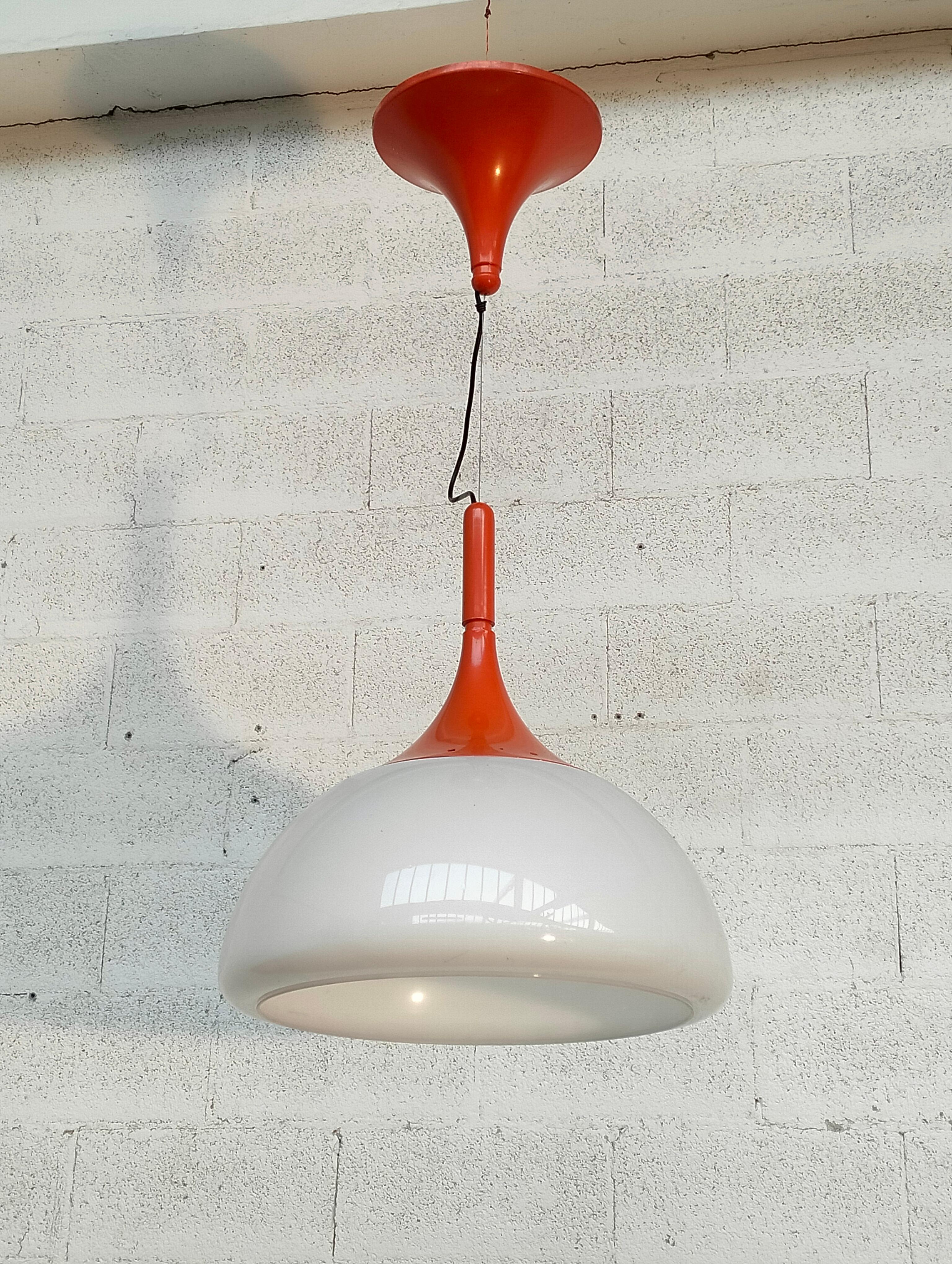Italian Orange Pendant Lamp by Elio Martinelli for Martinelli Luce 70s For Sale