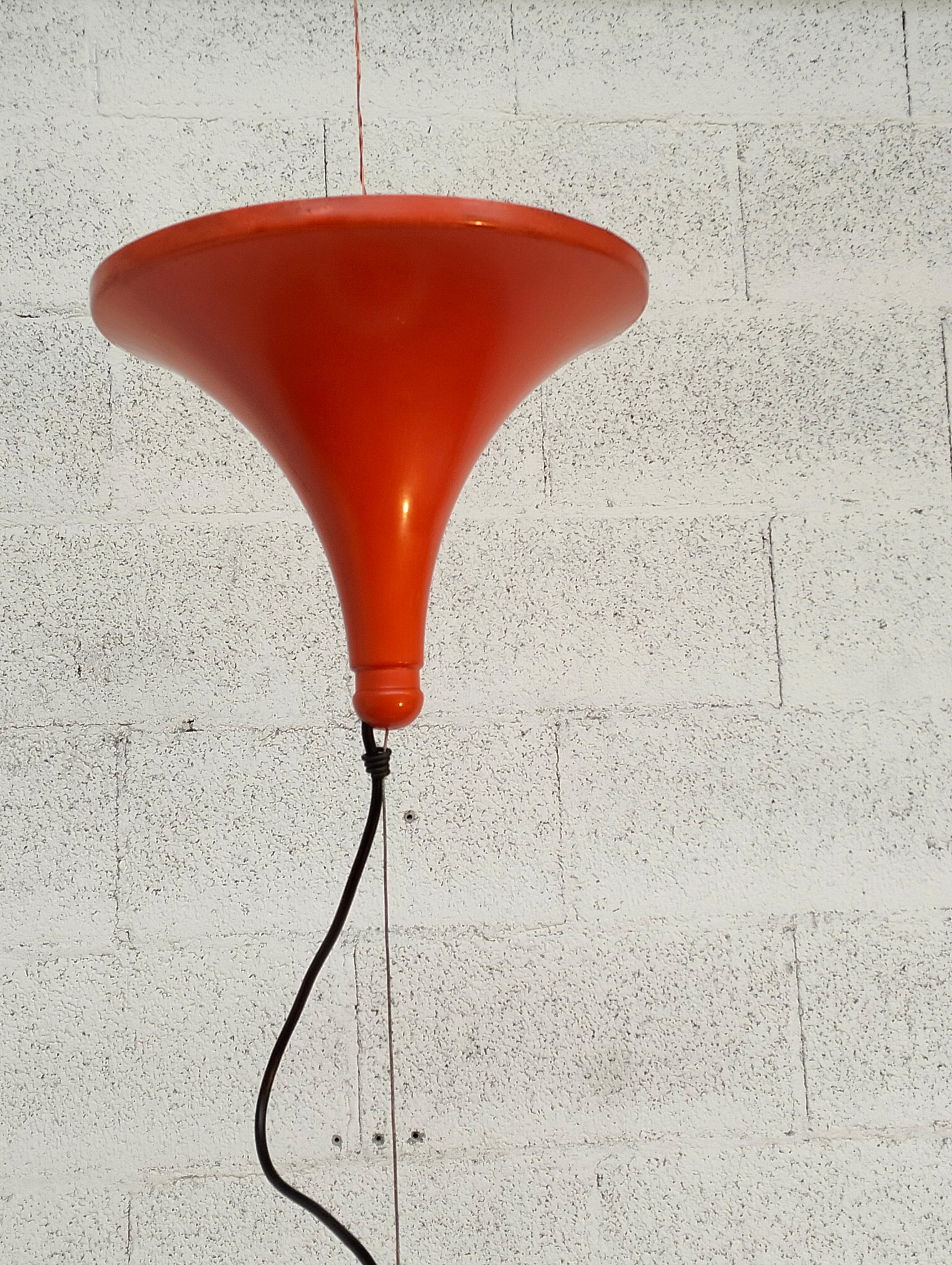 Metal Orange Pendant Lamp by Elio Martinelli for Martinelli Luce 70s For Sale