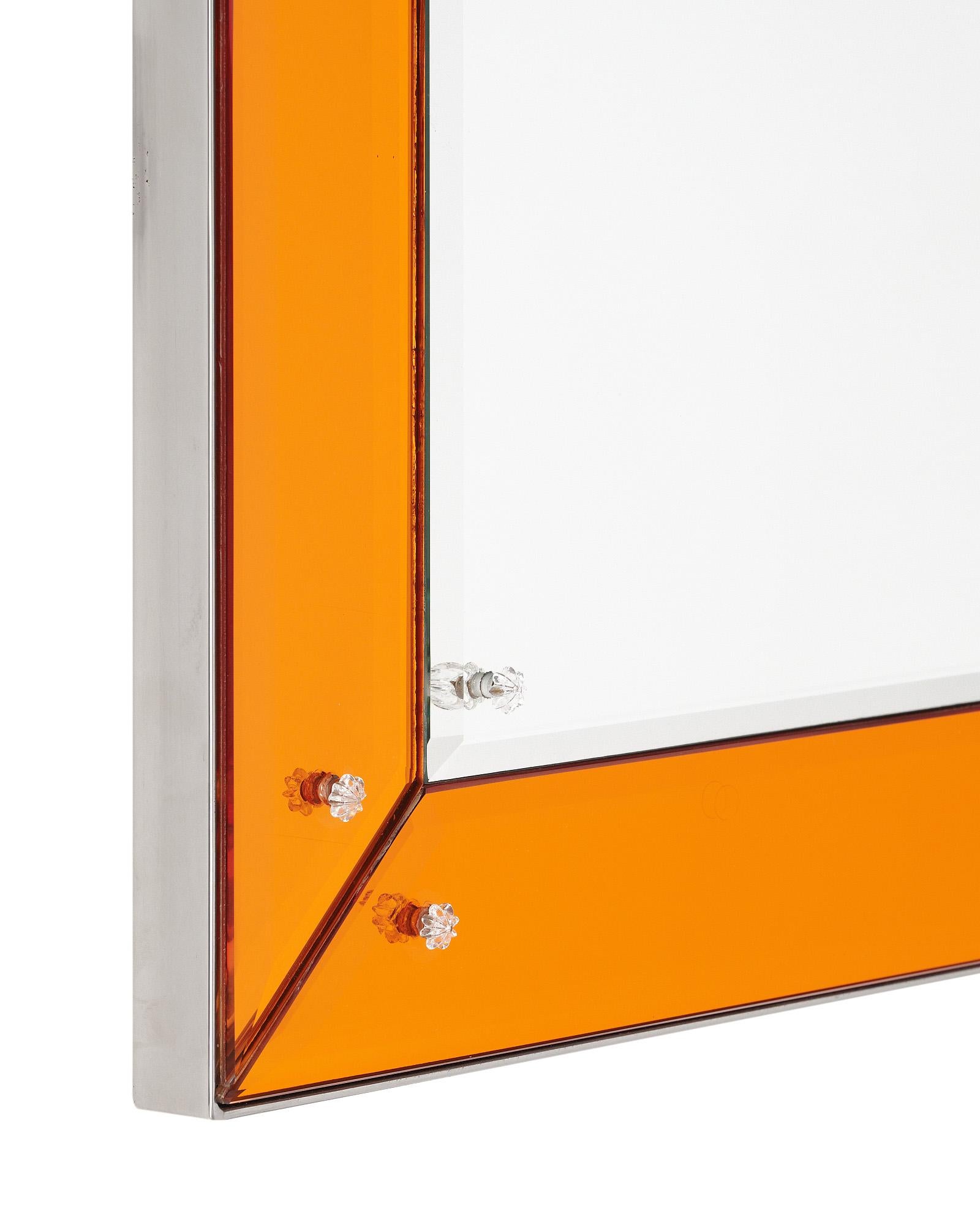 Francese Specchio vintage modernista arancione di Philippe Starck in vendita