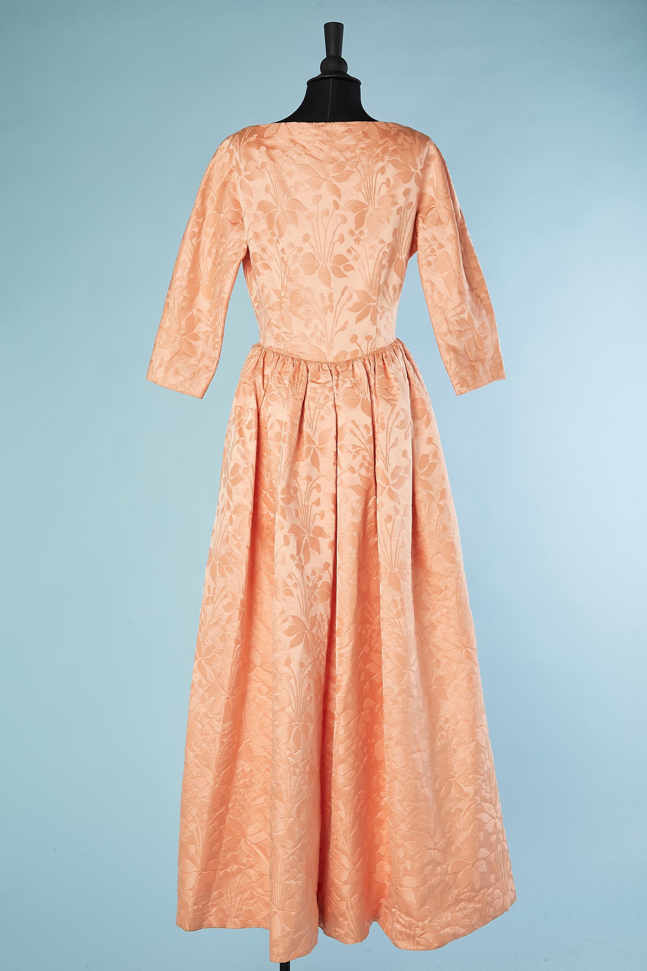 Orange-pink damask evening dress-coat attributed to Balenciaga  For Sale 1
