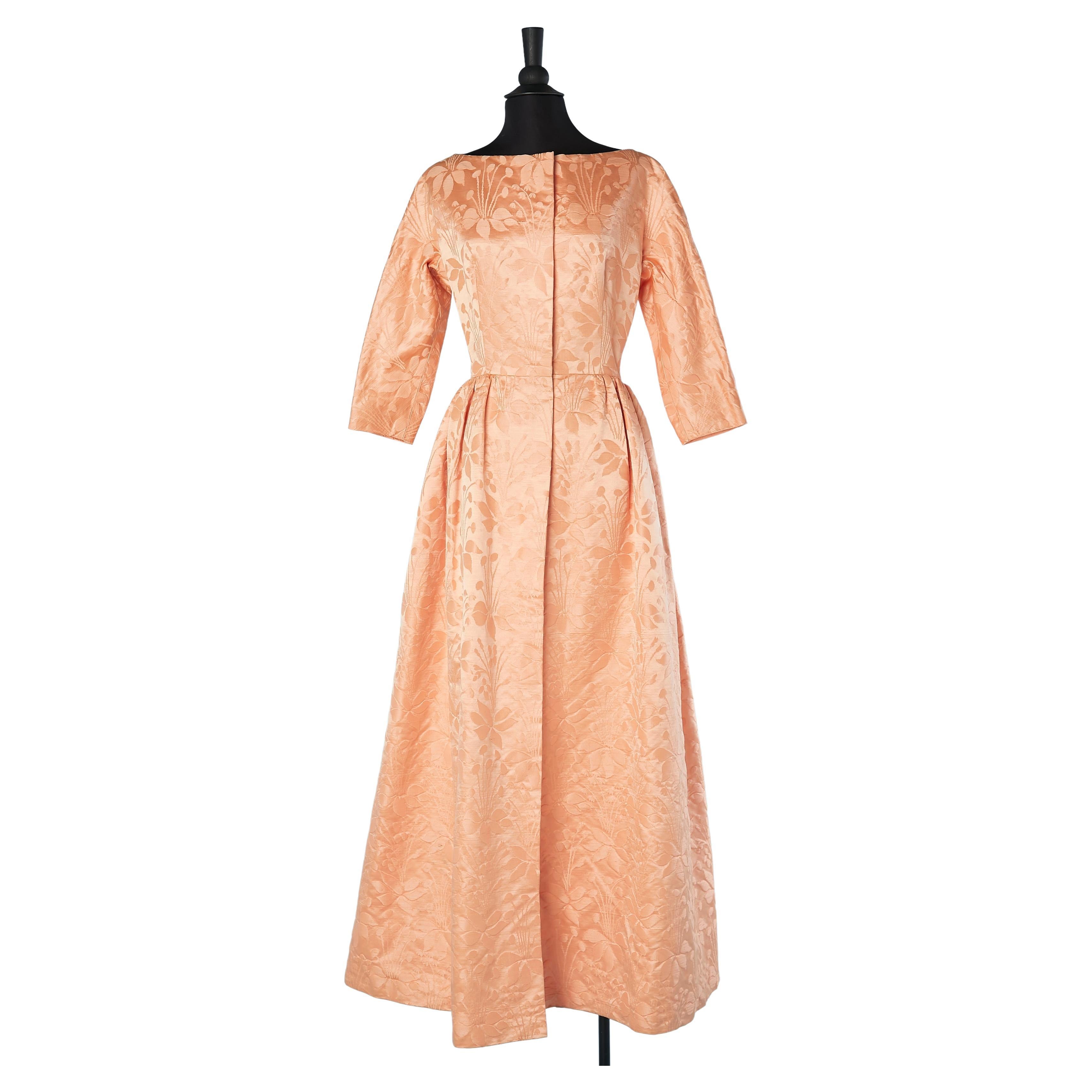 Orange-pink damask evening dress-coat attributed to Balenciaga  For Sale
