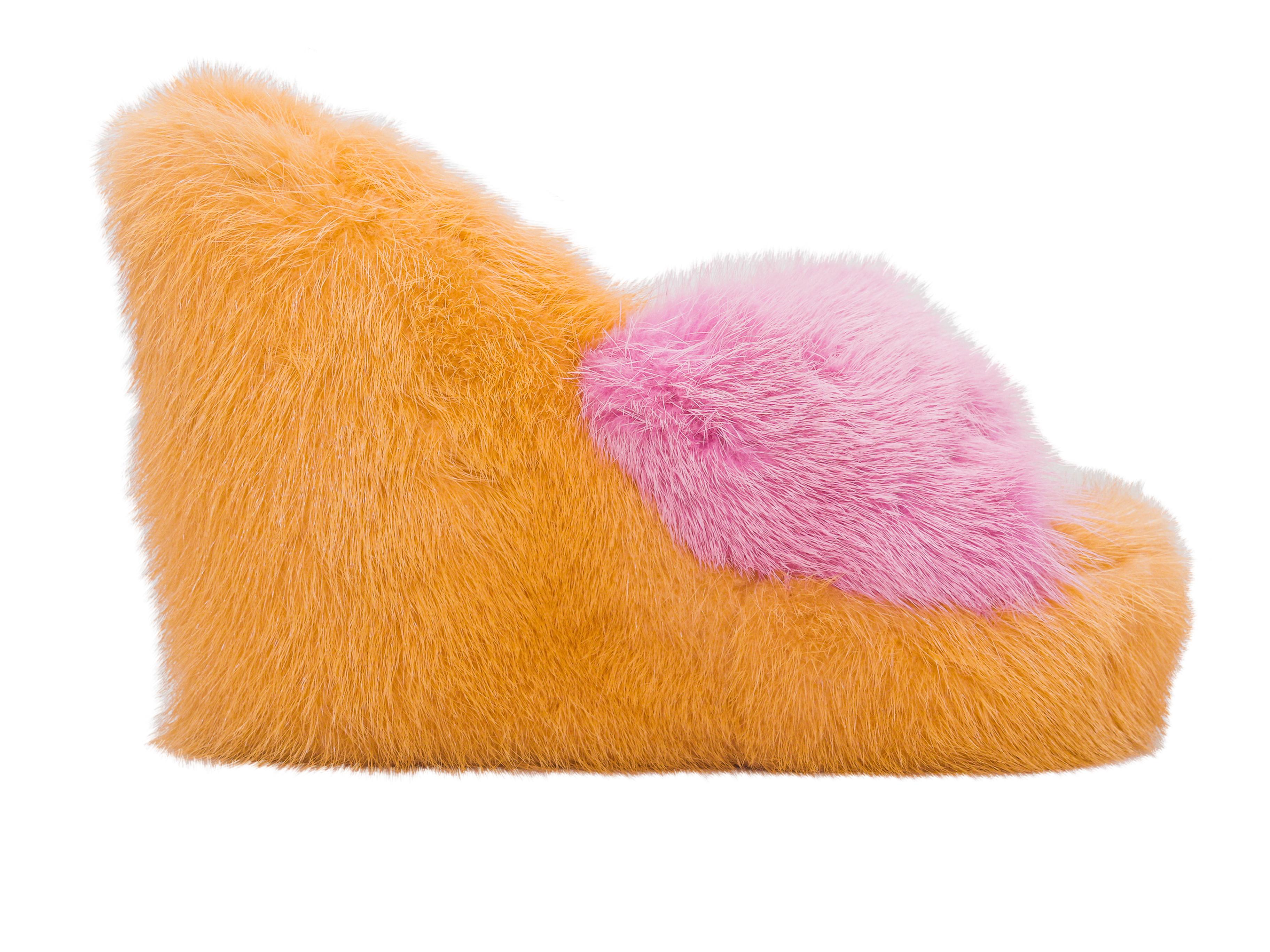 Jennifer Le Mink Pelz Keilsandalen in Orange & Rosa Größe 39