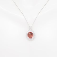 Orange Pink Tourmaline and Diamond Pendant Necklace in Platinum