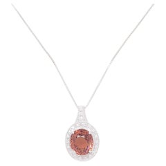 Orange Pink Tourmaline and Diamond Pendant Necklace in Platinum