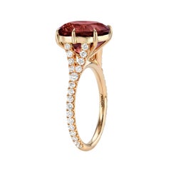 5.23 Carat Orange Pink Tourmaline Cushion Cut Diamond Ring 18K Rose Gold