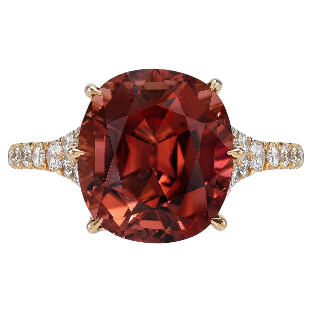 5.23ct Orange-Pink Tourmaline Ring in 18K Rose Gold & Diamonds Merkaba Jewelry For Sale