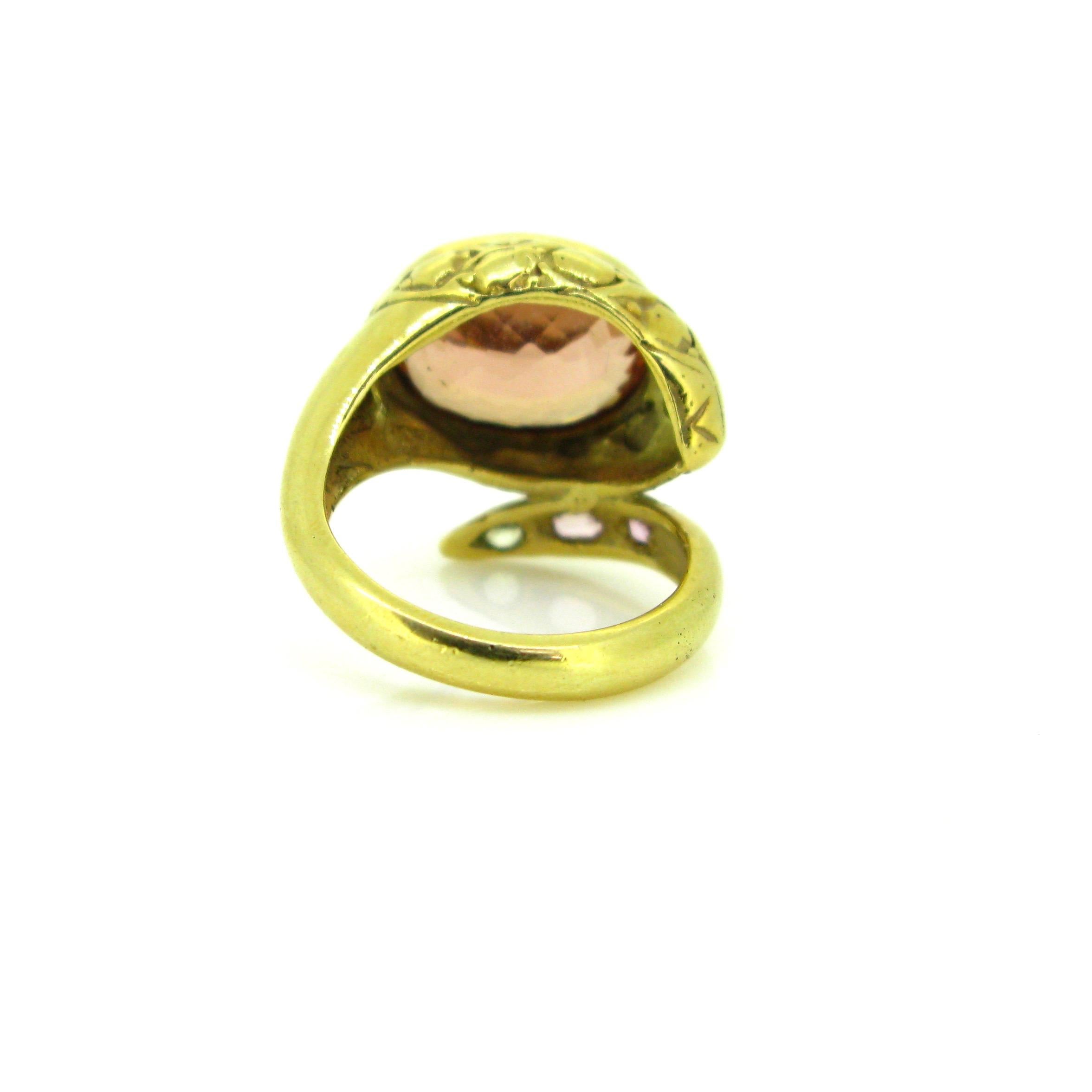 Orange Pinkish Topaze Fashion Snake Ring In New Condition In London, GB