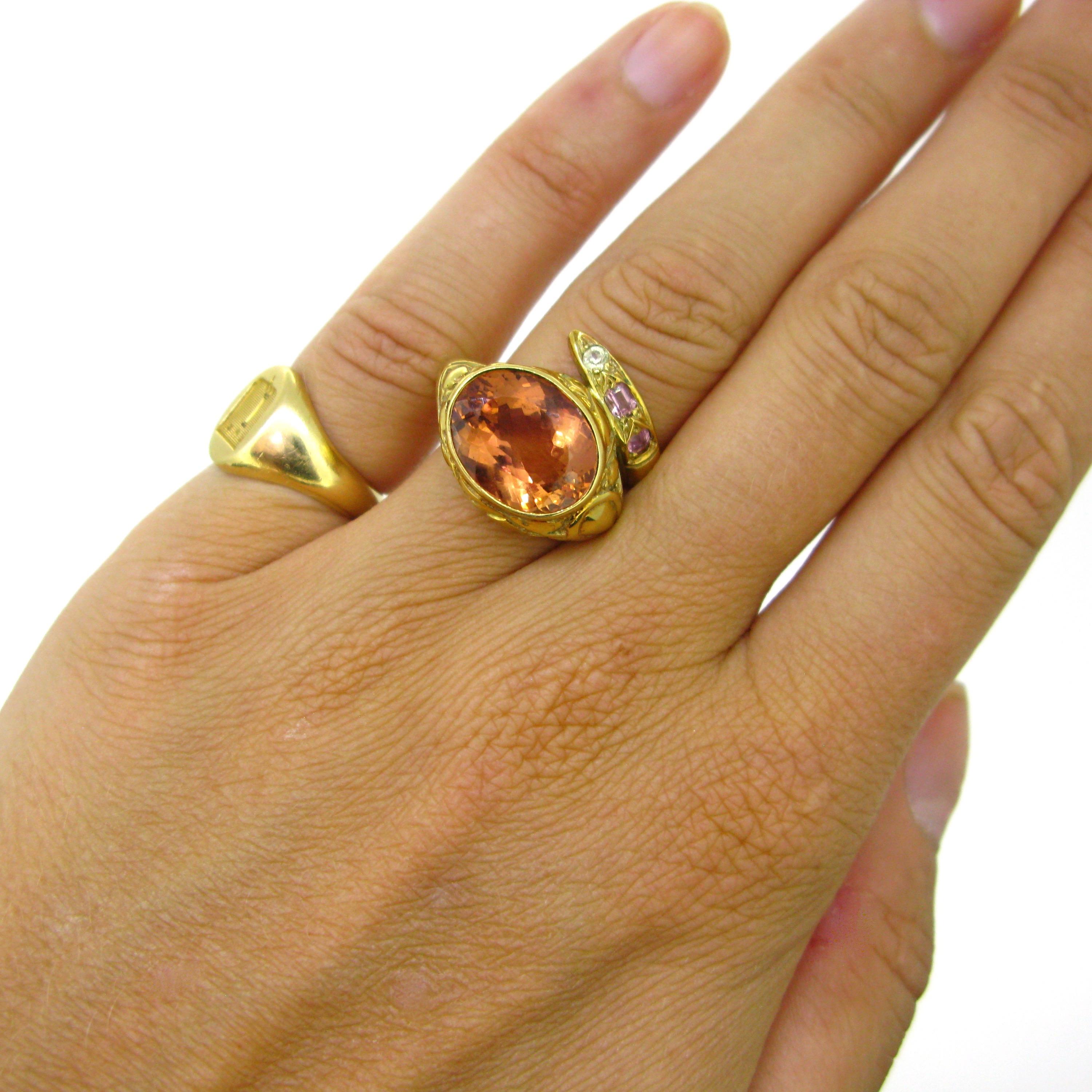 Orange Pinkish Topaze Fashion Snake Ring 4