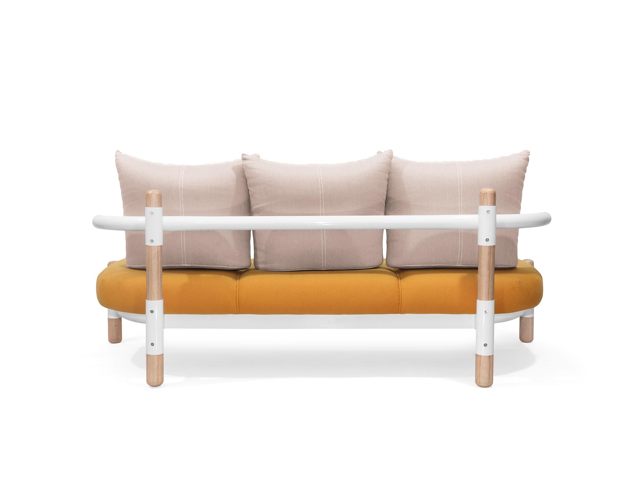 Brazilian Orange PK15 Three-Seat Sofa, Carbon Steel Structure & Wood Legs by Paulo Kobylka For Sale