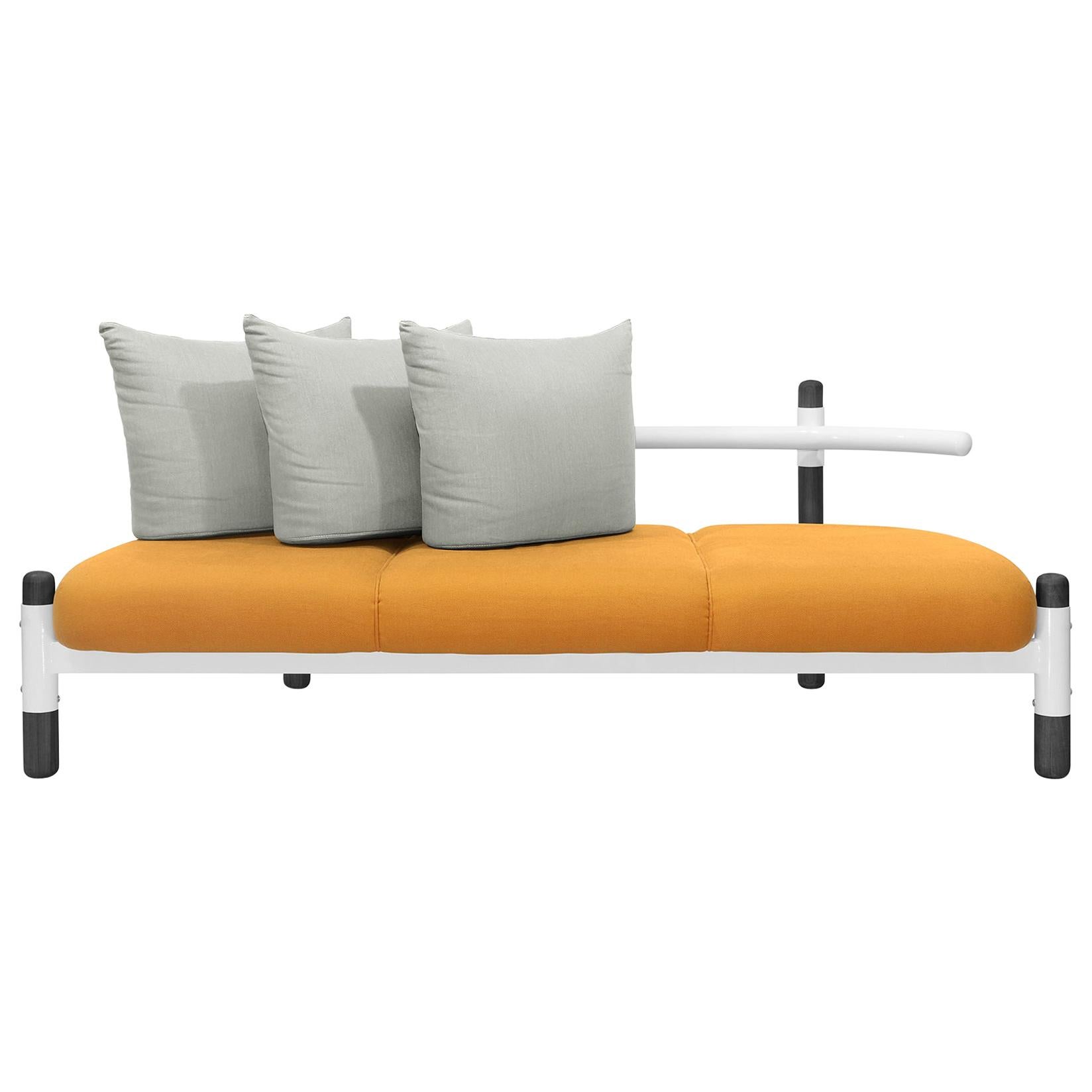 Orange PK15 Three-Seat Sofa, Steel Structure and Ebonized Legs by Paulo Kobylka For Sale