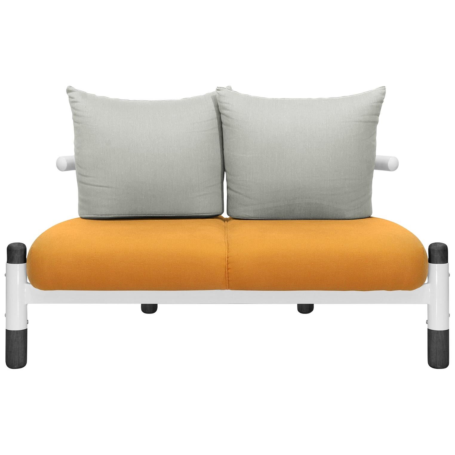 Orange PK15 Two-Seat Sofa, Steel Structure & Ebonized Wood Legs by Paulo Kobylka