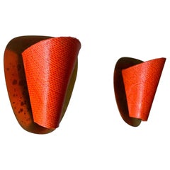Orange Plexi Fabric Shade and Curved Brass Pair of Sconces, 1950s, Germany