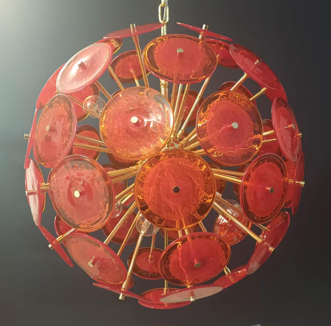 Mid-Century Modern Orange Pulegoso Disco Sputnik Chandelier