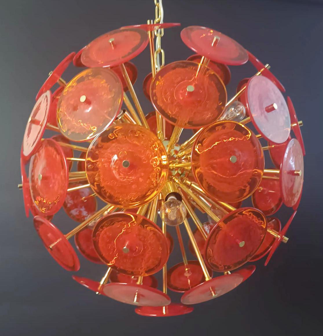 Italian Orange Pulegoso Disco Sputnik Chandelier For Sale