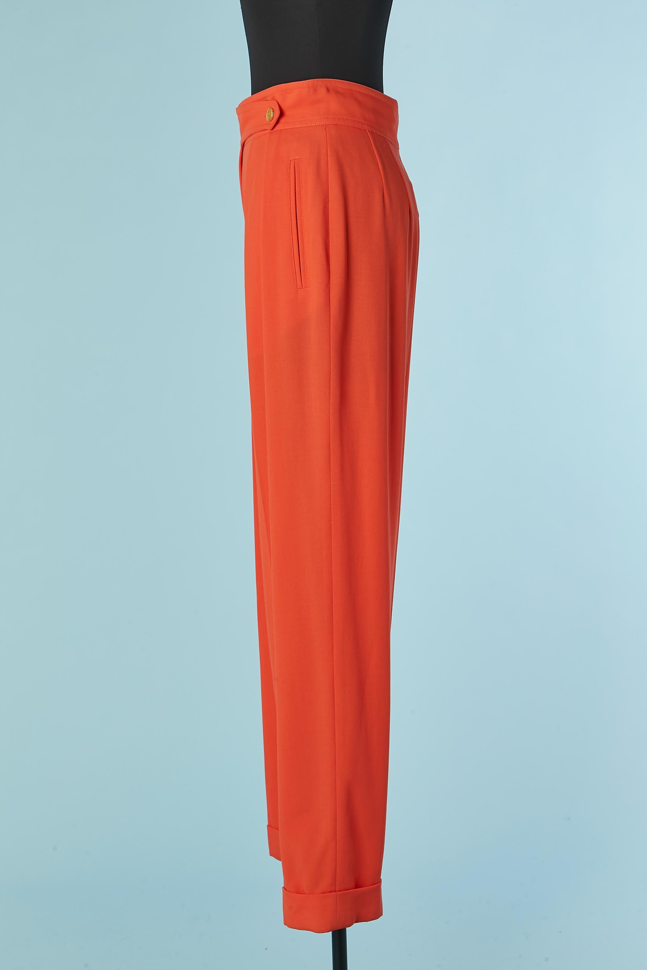 Orangefarbene, reine, neue Wollhose mit Markenknöpfen ESCADA Margaretha Ley im Zustand „Hervorragend“ im Angebot in Saint-Ouen-Sur-Seine, FR