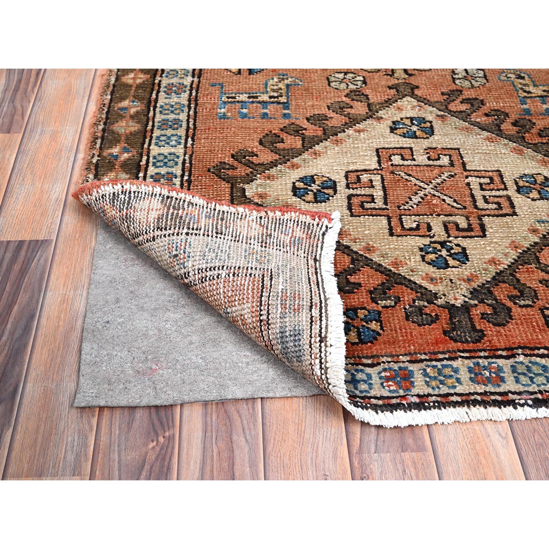 Hand-Knotted Orange Pure Wool Hand Knotted Vintage Persian Karajeh Runner Tribal Village Rug For Sale